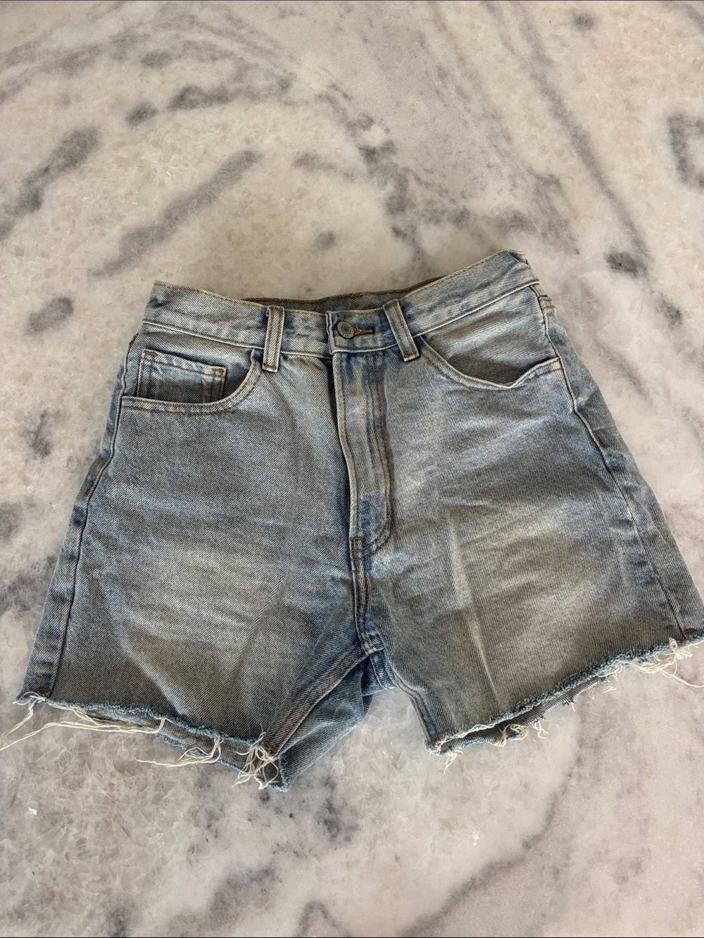 Light Blue Frayed Hem Denim Shorts